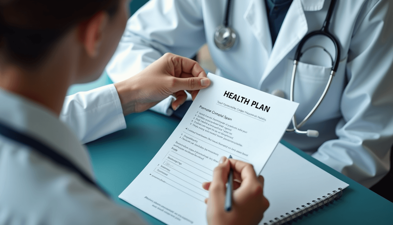 Close-up view of a healthcare provider reviewing a personalized health plan with a patient